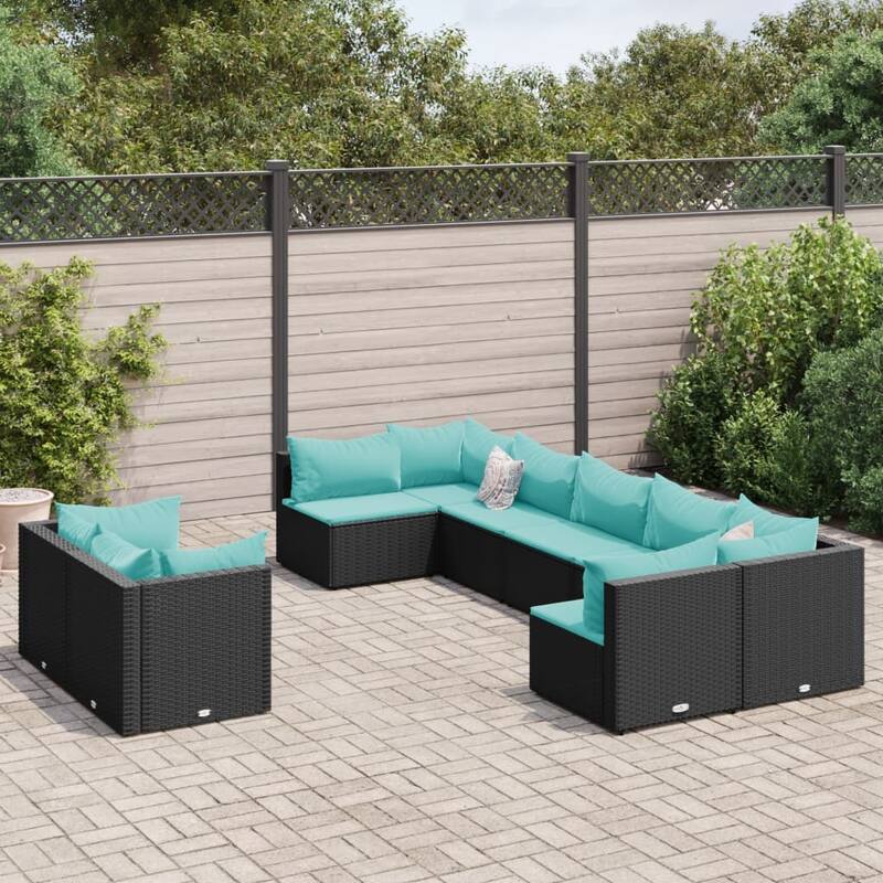 vidaXL Patio Sofa Set with Cushions Lounge Setting Outdoor Furniture Poly Rattan - 24.8" x 24.8" x 22.6"