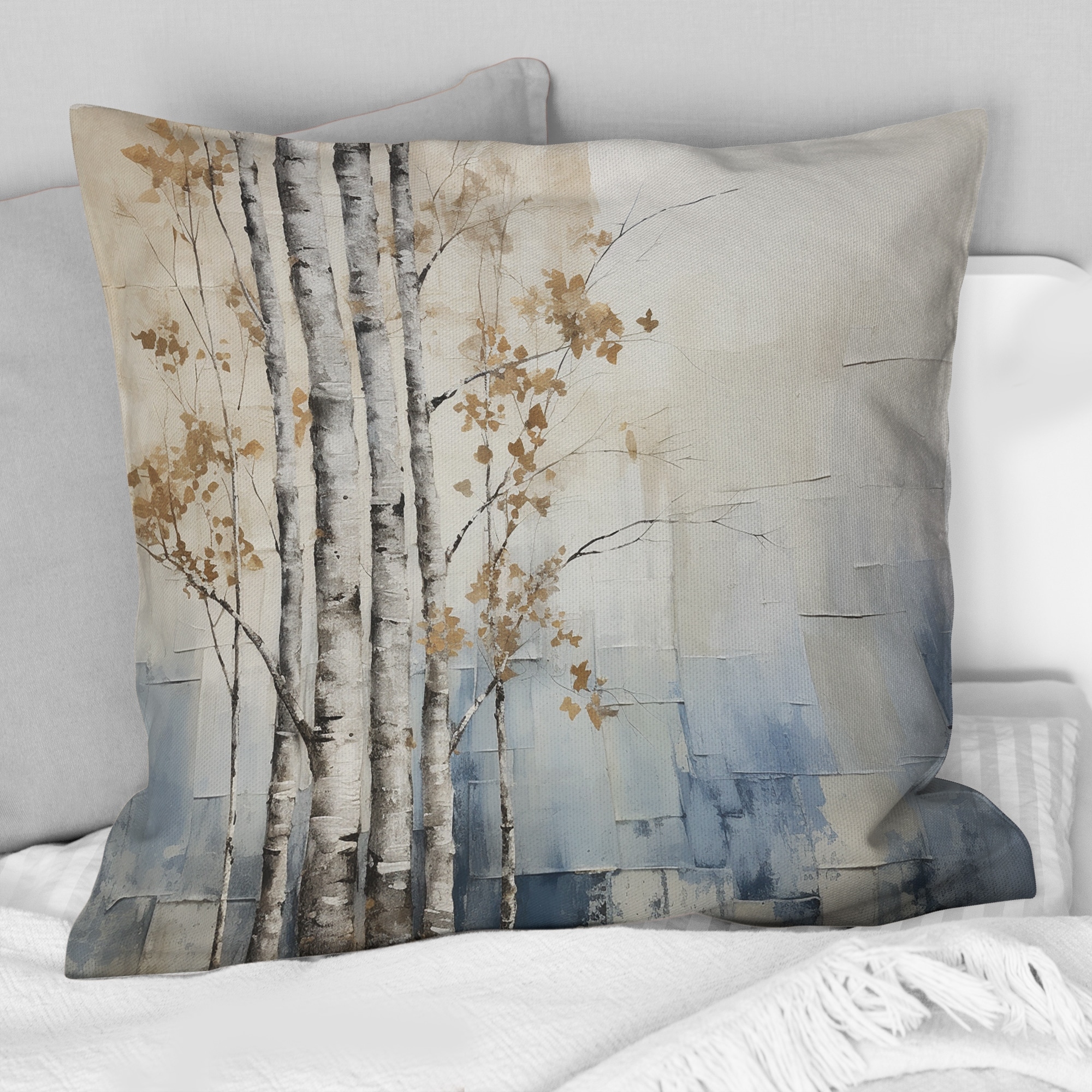 Designart - Blue And White Forest Winter Harmony - Forest Printed Throw Pillow - Traditional Pillow For Bedroom
