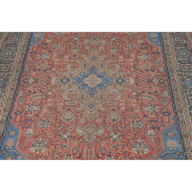 Pink Geometric Tabriz Persian Vintage Rug Hand-Knotted Wool Carpet - 9'8" x 12'11"