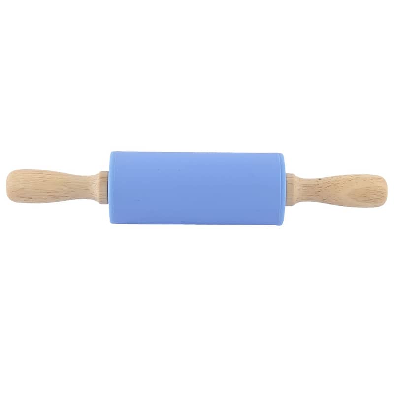Silicone Roller Wooden Handle Dumpling Making Non-stick Rolling Pin - Blue