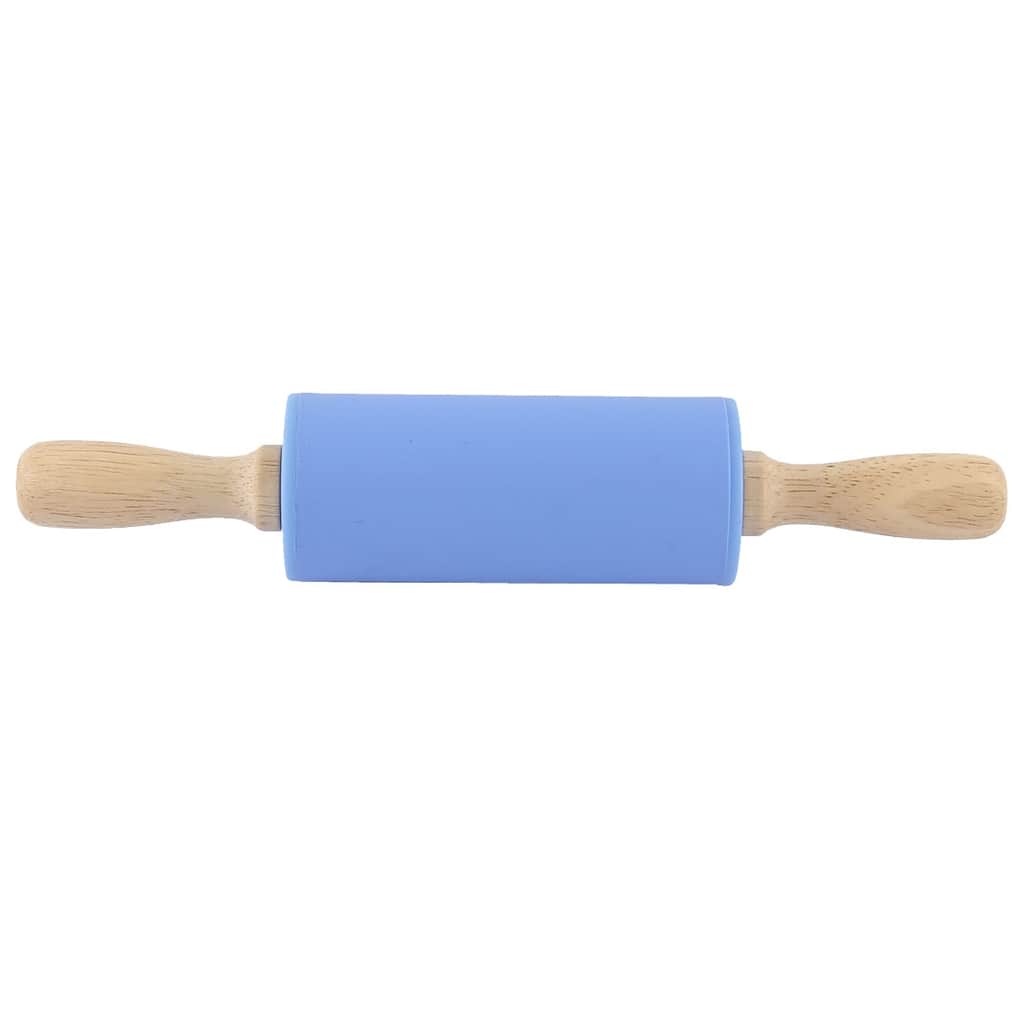 Silicone Roller Wooden Handle Dumpling Making Non-stick Rolling Pin - Blue