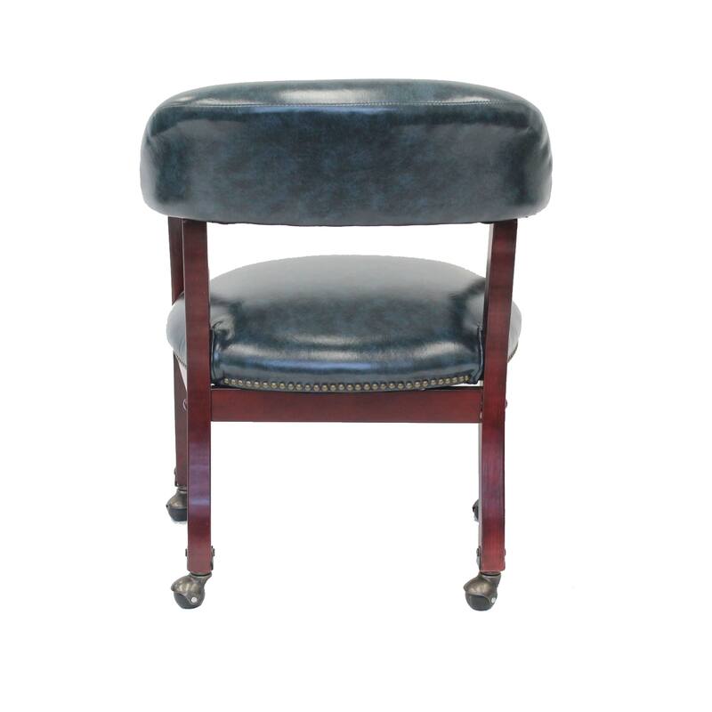 Anna Captain Chair, Brass Rivet Trim, Hooded Caster Wheels, Blue Vinyl