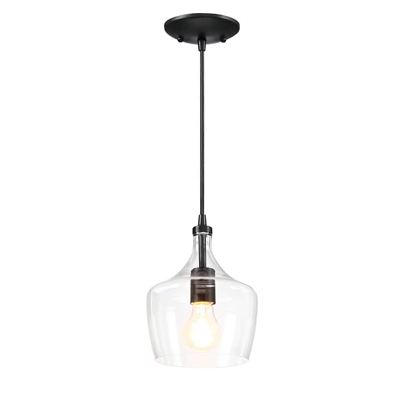 1-Light Kitchen Island Teardrop Clear Glass Pendant（1 or 3-pack can be chosen) - 1-Pack - Black