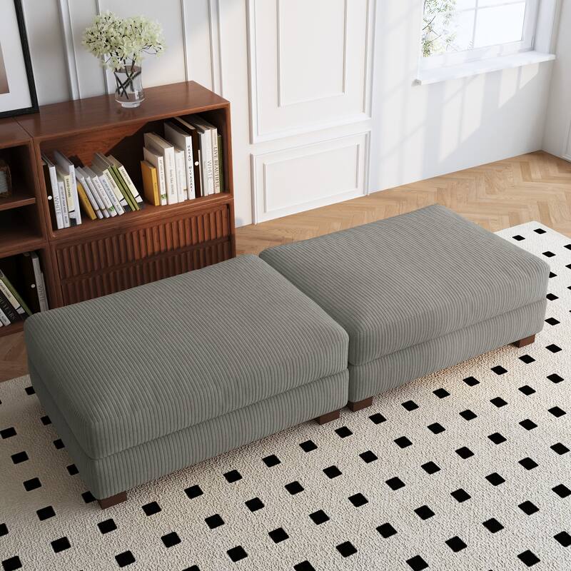 Modern Rectangular Ottoman Foot Rest Stool for Couch - Light Grey
