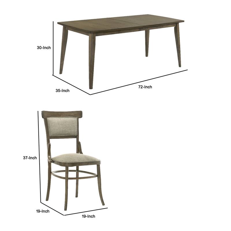 7 Piece Wood Dining Table Set, Rectangular Top, Padded Chairs, Brown Beige