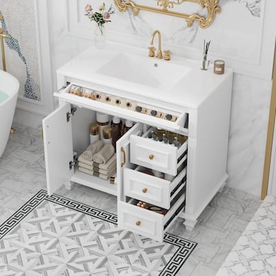 Bathroom Vanity with Sink, Bathroom Storage Cabinet with 2 Drawers, Vanity Cabinet with 1 Tip-Out Drawer and 1 Door