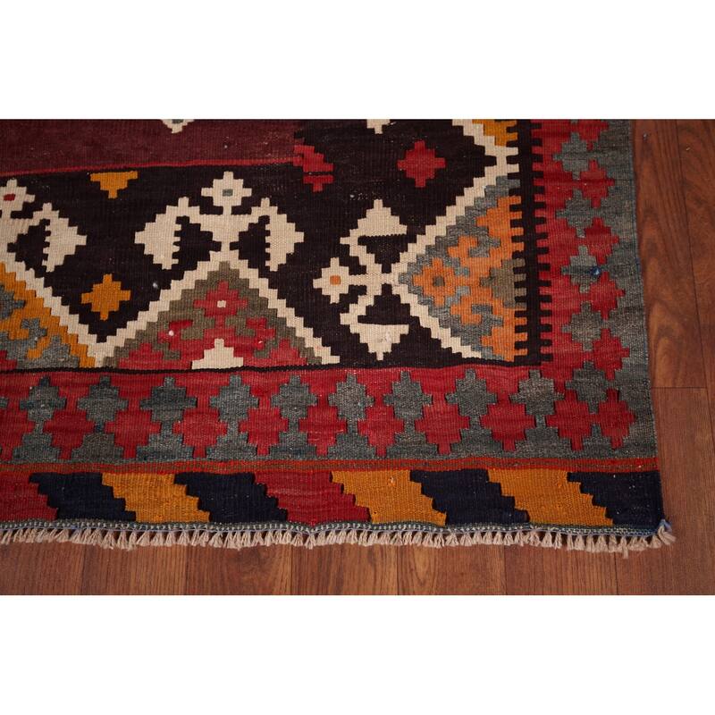 Reversible Kilim Qashqai Persian Vintage Rug Flatweave Wool Carpet - 4'11" X 8'3"