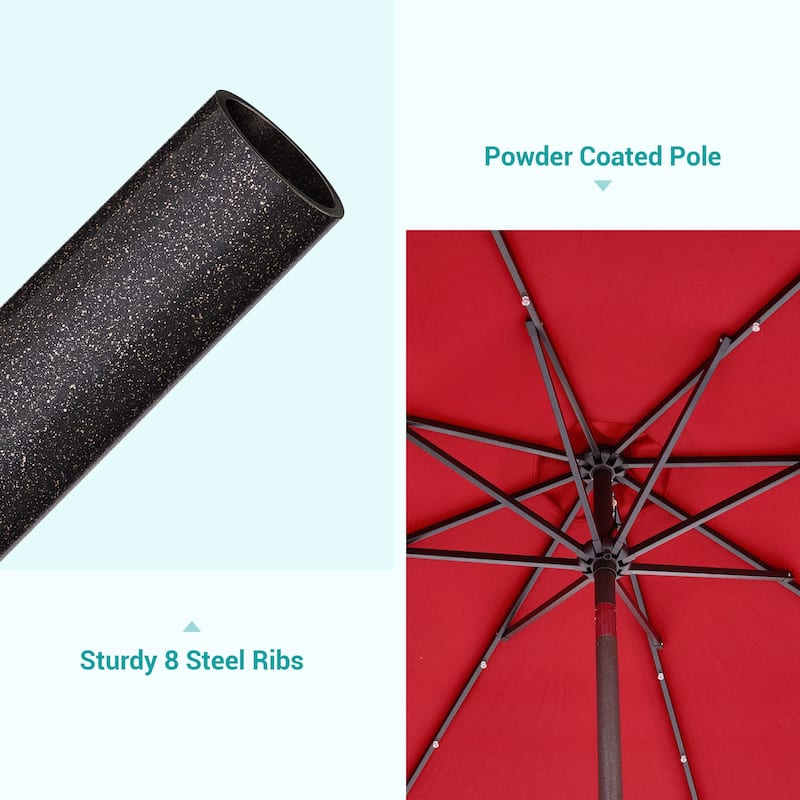 BONOSUKI 9ft Patio Solar Umbrella LED Patio Market Steel Tilt w/Crank