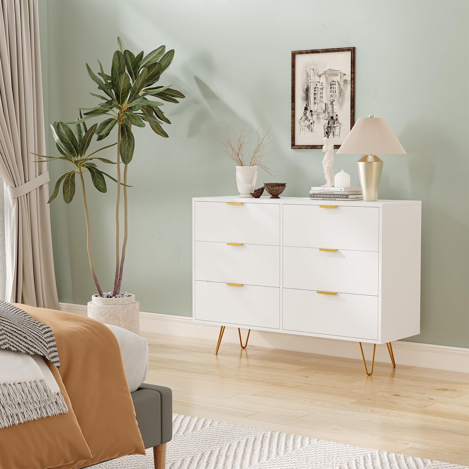 white and gold small dresser 6 Drawer Dresser White Wood Modern Dresser with Metal Handles Gold Small  Dresser - Bed Bath & Beyond