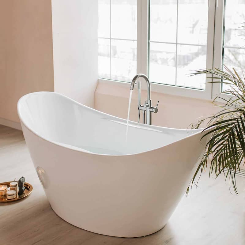 Circular Single Handle Floor Mounted Freestanding Tub Filler With Hand Shower