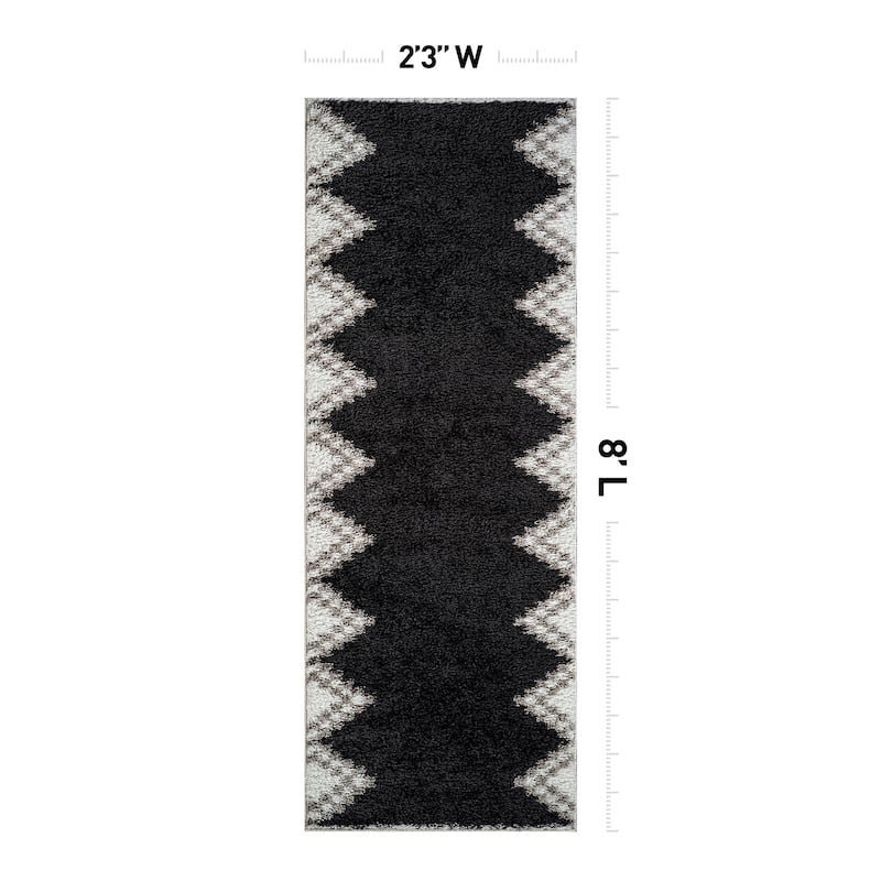 Geometric Shag Rug - Soft & Stylish - Anthracite Dark Gray - Medium Pile, Easy to Clean
