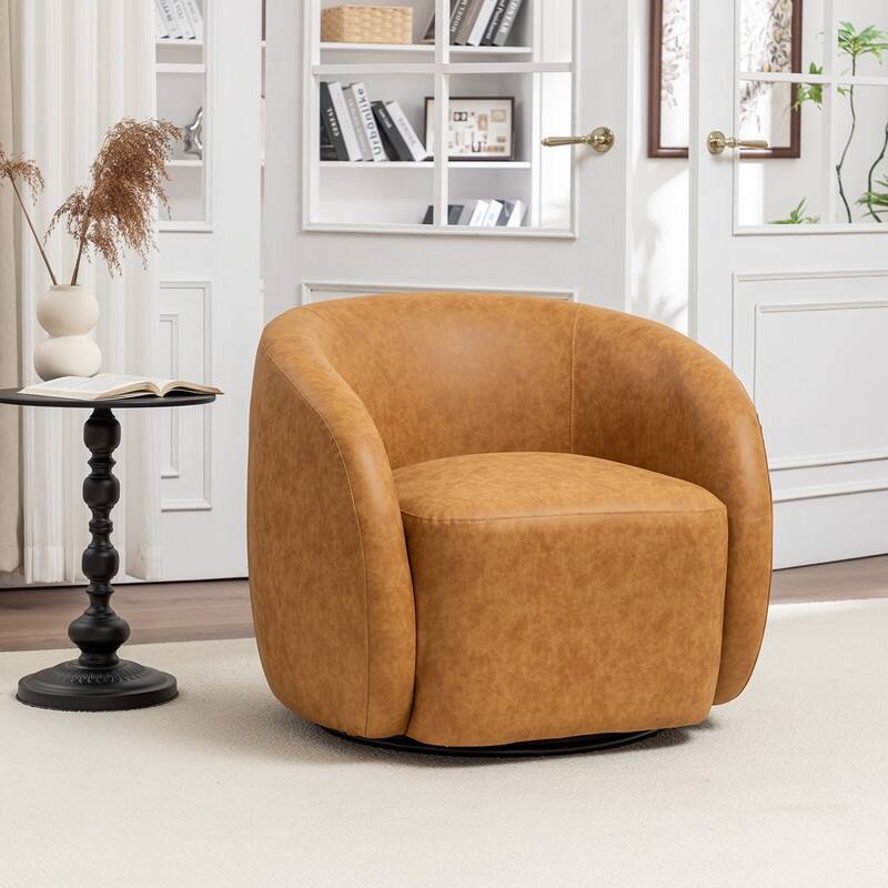 SEYNAR Modern Glam PU Leather 360 Degree Swivel Accent Armchair - Mustard