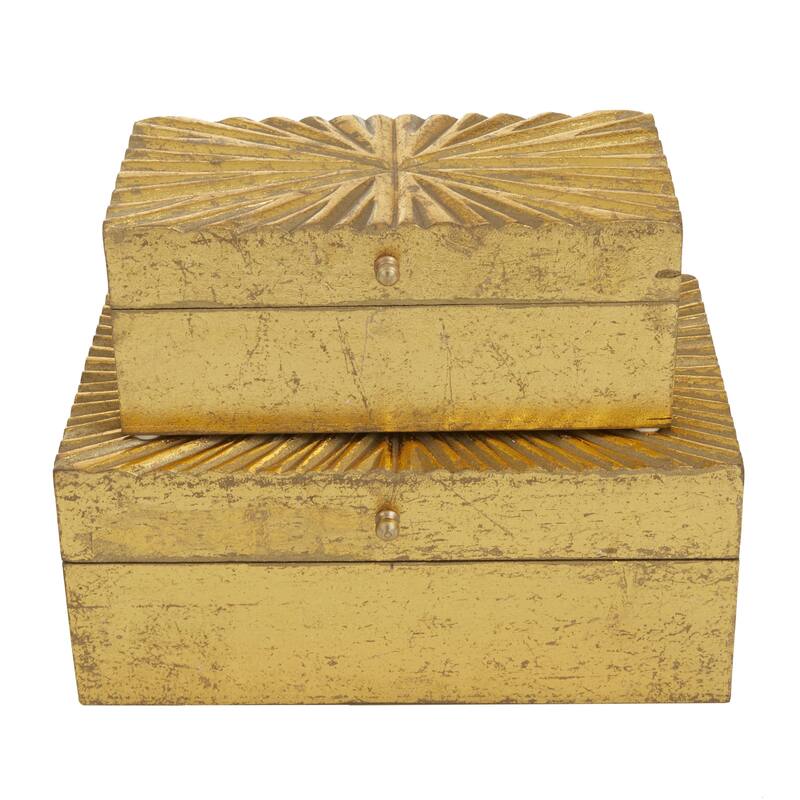 Wood Geometric Decorative Box with Hinged Lid - Set of 2 White, Black, or Gold - CosmoLiving by Cosmopolitan