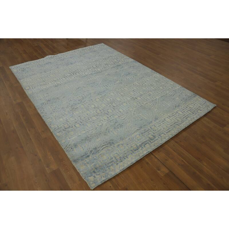 Hand-knotted Modern Wool Grey Geometric Area Rug Oriental Carpet - 7' 3'' X 5' 2''