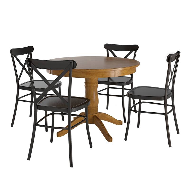Wilmington II 42" 5-Piece Metal Chair Dining Set by iNSPIRE Q Classic - Oak Table - Antique Black Chairs