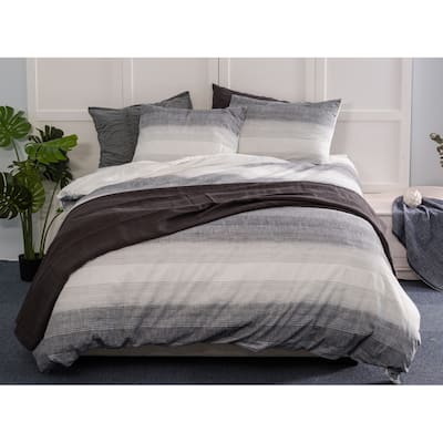 WHOLINENS Washed Cotton Yarn Dyed Stripe Duvet Cover Set