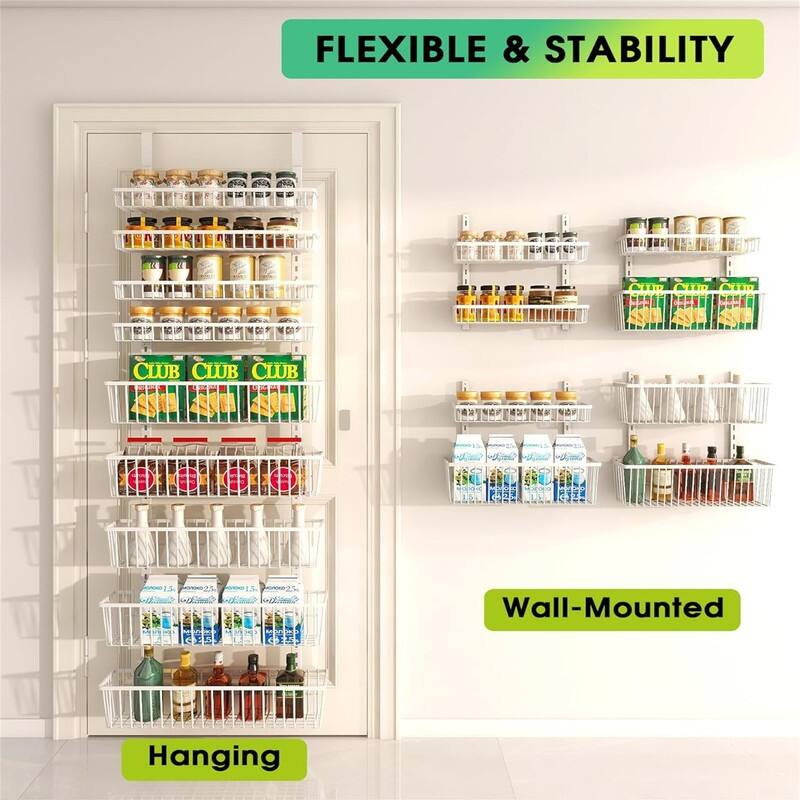 Over The Door Pantry Organizer Wall Mount White - 6.3"D x 16.53"W x 74.8"H