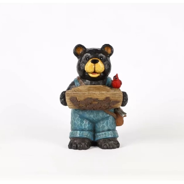 16" Bear Holding a Cardinal Bird Bath Garden Statue - N/A