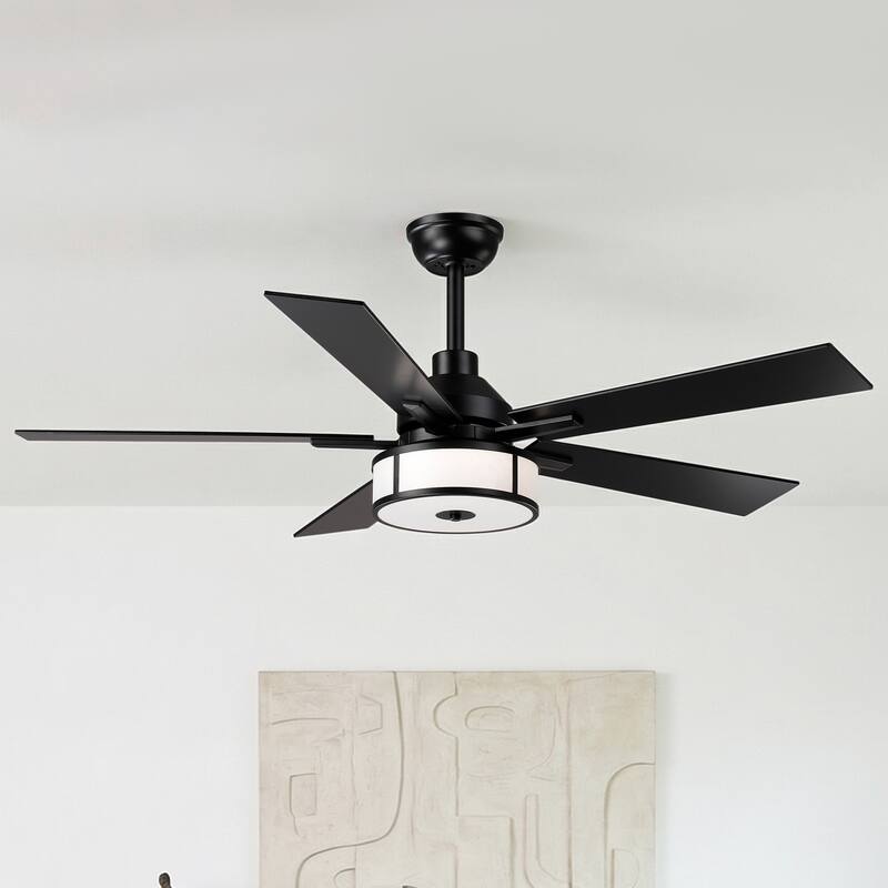 52" Modern Black Reversible Dimmable 3CCT Integrated LED Ceiling Fan with Light and Remote - 52" W x 52" D x 17.72" H