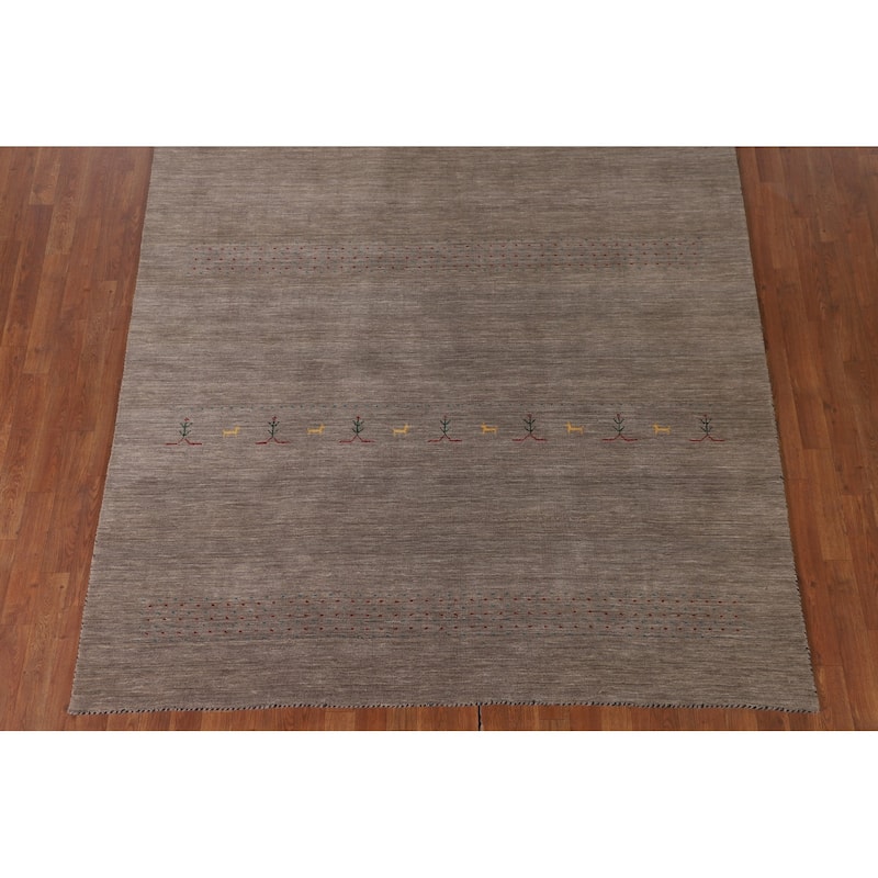 Brown Gabbeh Area Rug Handmade Oriental Wool Carpet - 6'8"x 9'9"