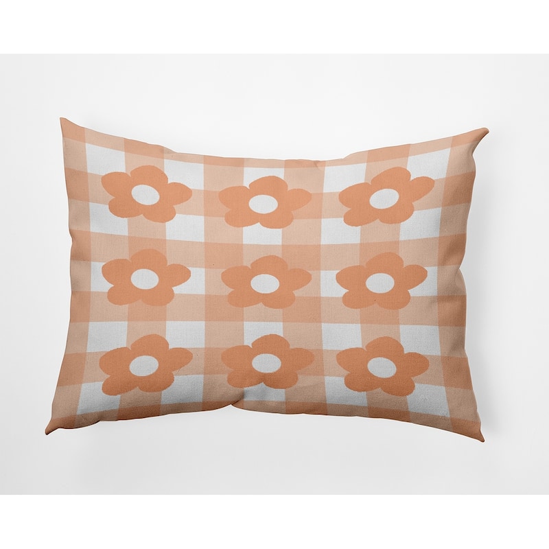 Flowers on Gingham Decorative Throw Pillow - Orange - 14" x 20"