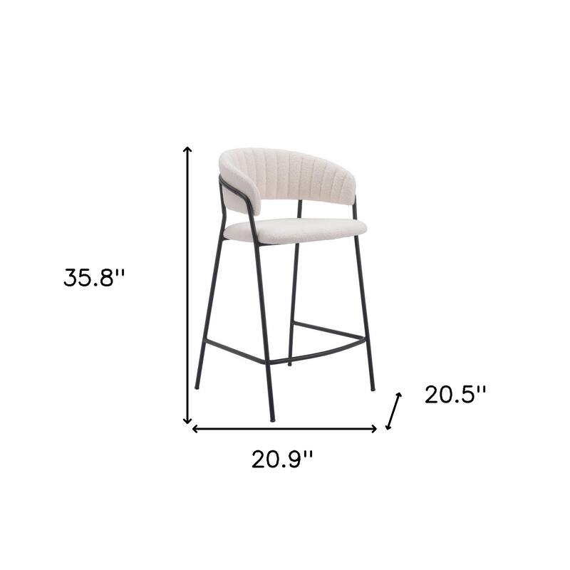 HomeRoots Set of Two 26" Cream and Black Faux Shearling and Steel Low Back Counter Height Bar Chairs