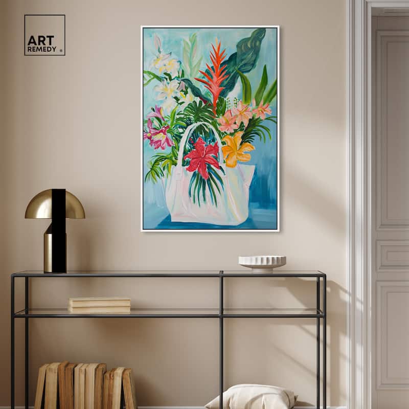 Art Remedy Tropical Flower Bag Framed Flowers In Vase Paintings