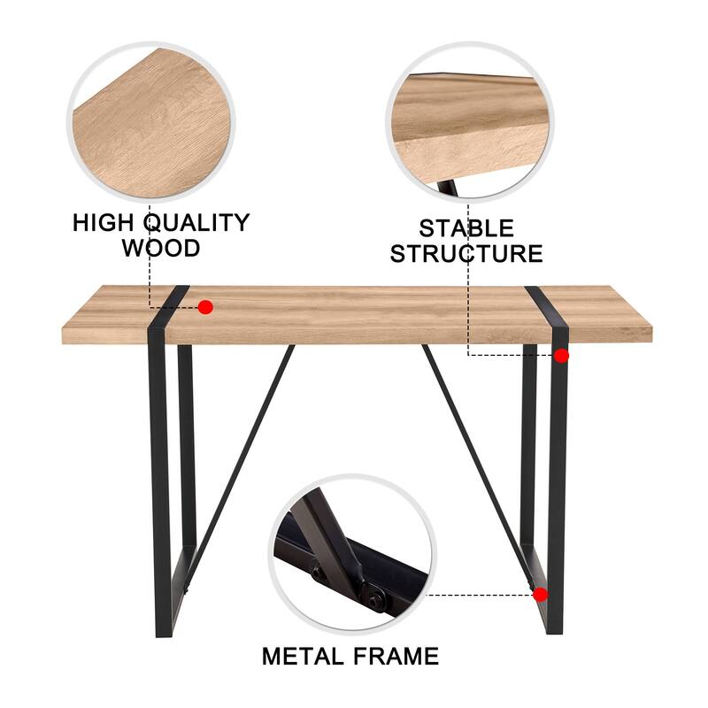 Roomfitters Industrial Wood Dining Table for 4-6 with Thick Engineered Top and Metal Legs for Living Room, Rustic Brown
