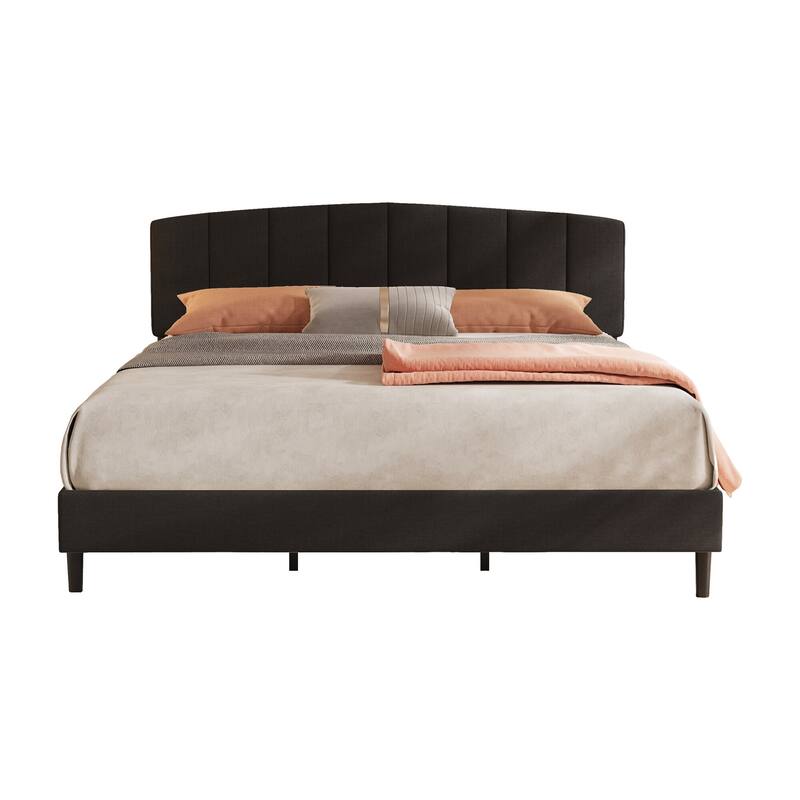 Alazyhome Upholstered Platform Bed Frame with Bedside Cupboard