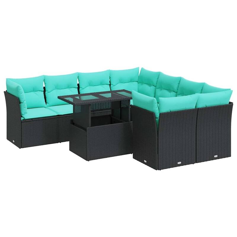 vidaXL Patio Sofa Set with Cushions Modular Outdoor Seating 9 Piece Poly Rattan - 24.4 x 24.4 x 27.2