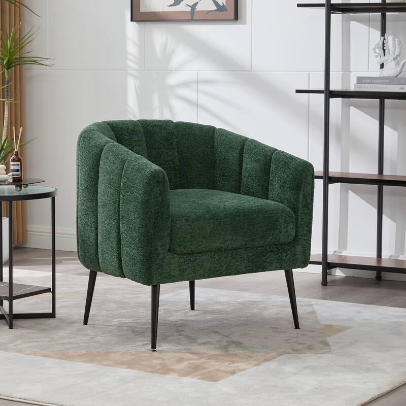29.9" Modern Upholstered Chenille Vanity Barrel Accent Chair with Metal Legs, Channel Tufted Lounge Chair - Green