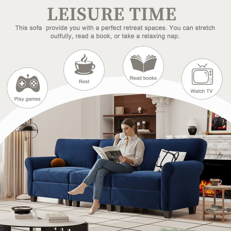 94.49" Corduroy Fabric 3-Seater Sectional Sofa