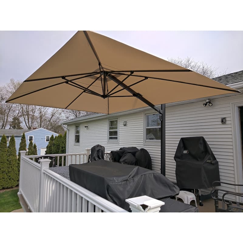 PURPLE LEAF Sturdy Heavy-duty Patio Cantilever Offset Umbrella 360-degree Rotation with Base