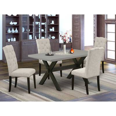 HomeStock 5-Piece Rectangle Natural Oak Finish Solid Wood Top Dining Table with 4 Upholstered Chairs with Lattice Back