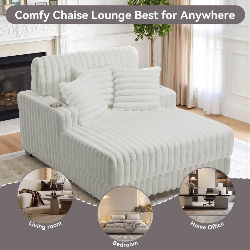 41.7" W Upholstered Plush Corduroy Chaise Lounge with Pillows
