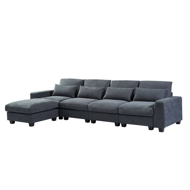 Modular L-Shape Feather Filled Sectional Sofa with Reversible Chaise