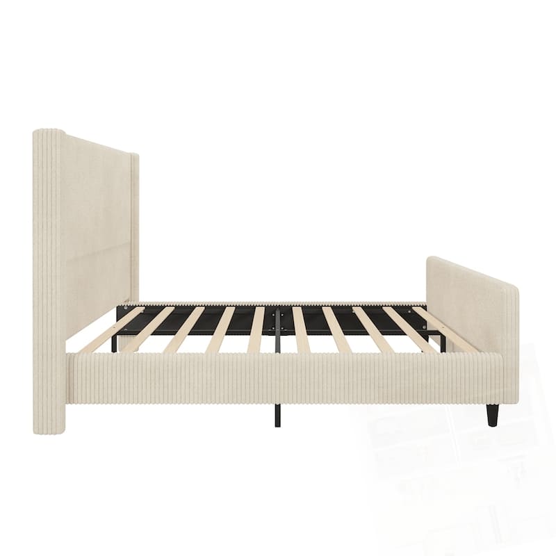 50.7'' High Headboard Corduroy Upholstered Bed Frame