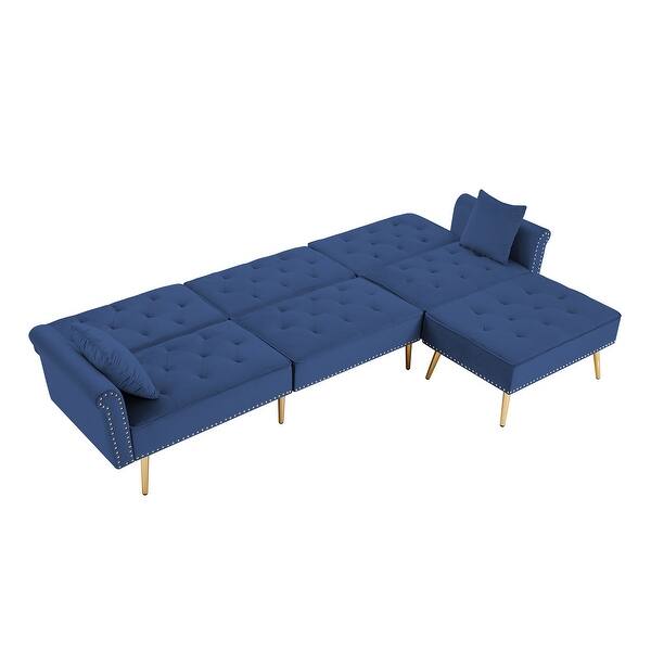 Velvet Upholstered Sectional Sofa Set Lshape Sleeper Couch Bed for