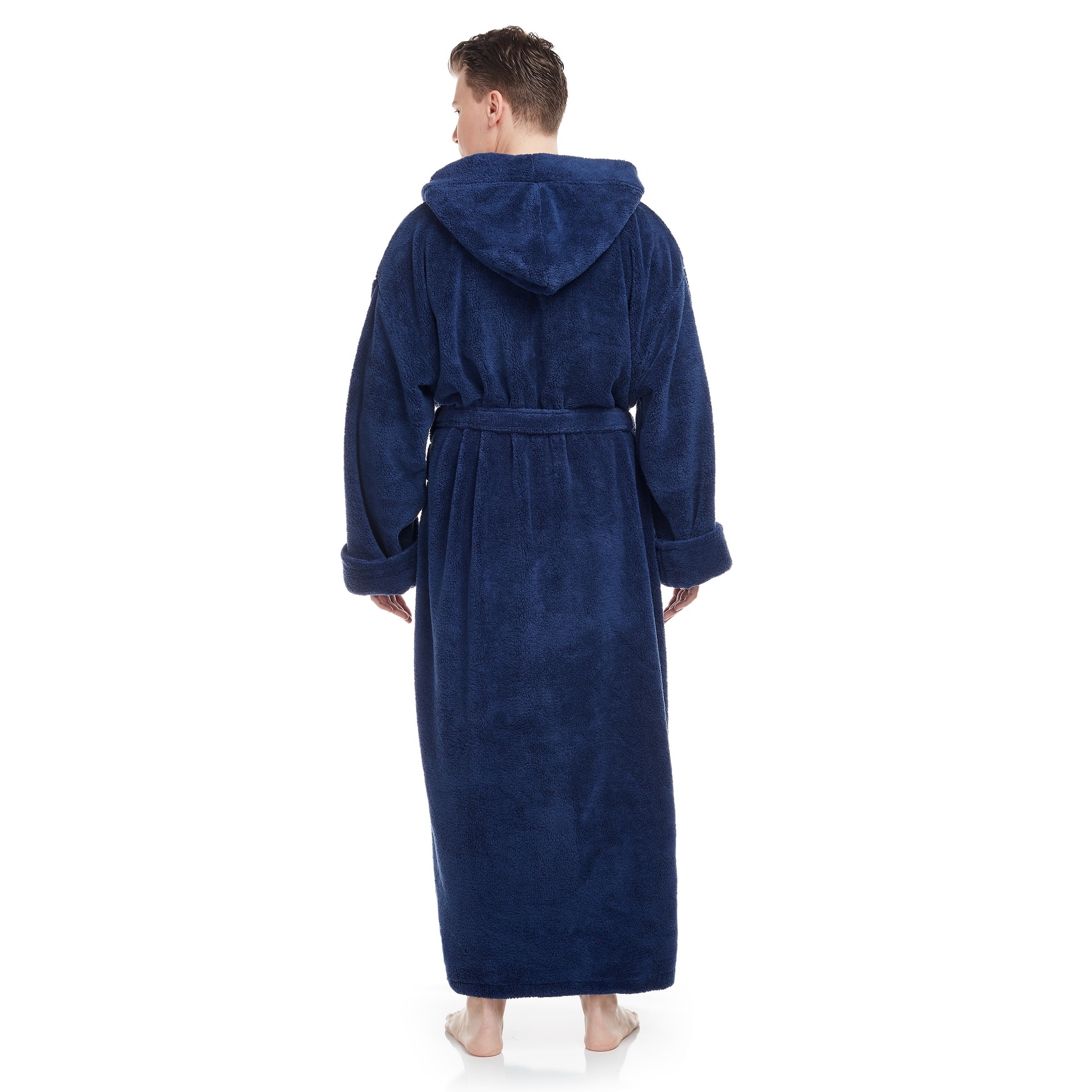 DISHANG Mens Fleece Bathrobe Soft Plush Spa Robe with Hood 