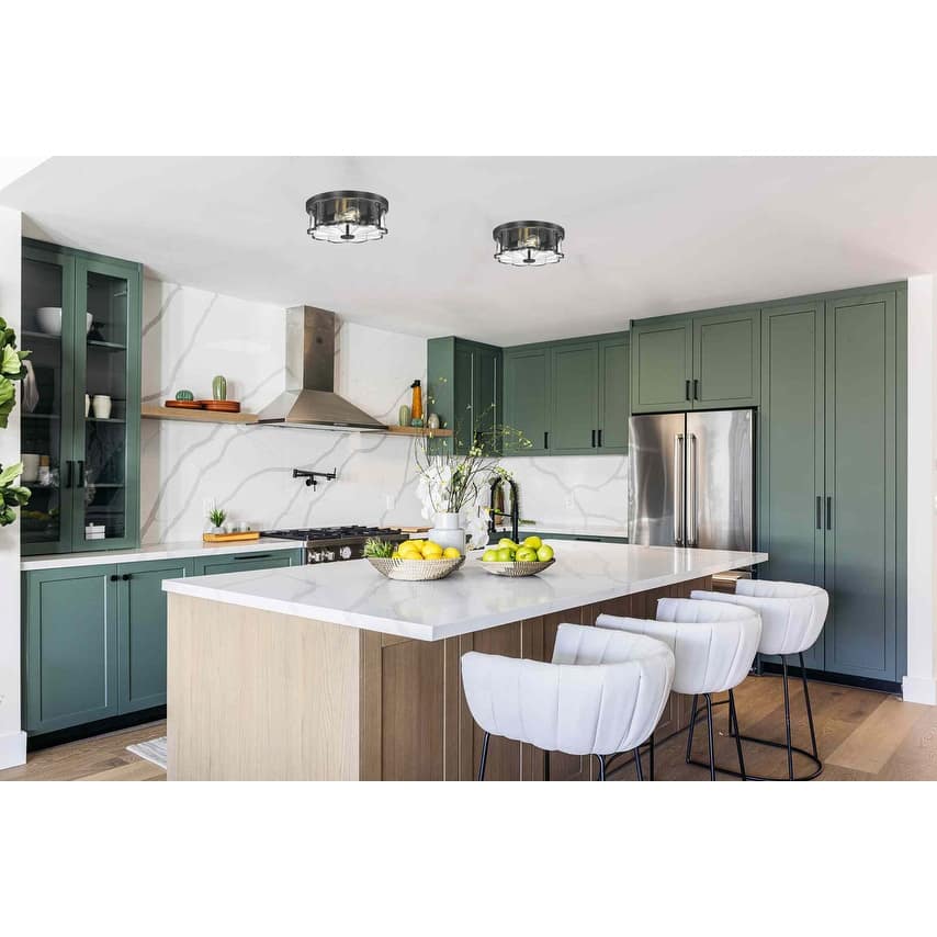 12” Light bulbs black, flower ceiling light glass, metal kitchen light