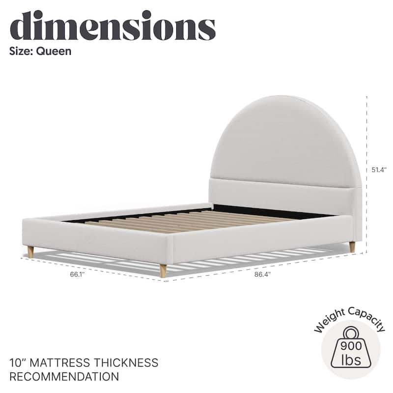 Mila Boucle Arch Shape Platform Queen Size Bed, Round Headboard