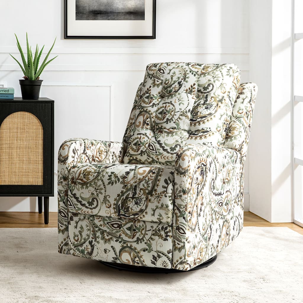 Arlette Modern Floral Manual Swivel Rocking Recliner with Tufted Ergonomic Segmented Backres and Angle Adjustment Button