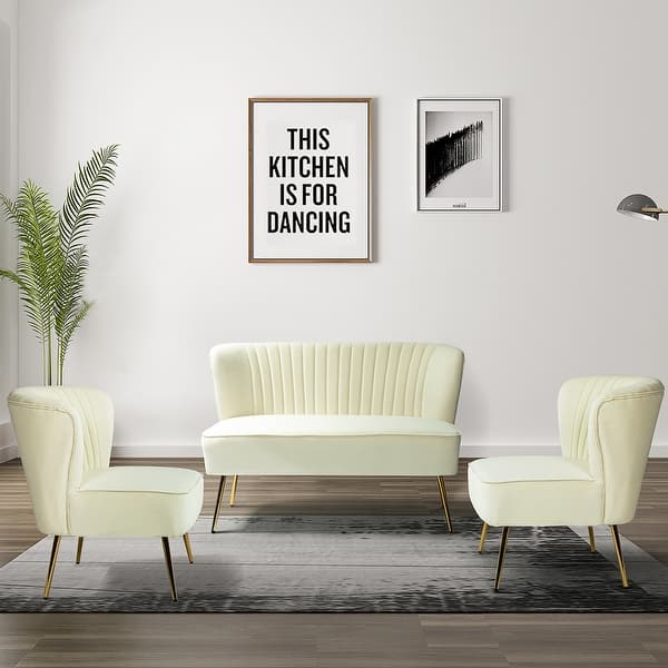 slide 2 of 119, Delicia 3 Piece Living Room Set with Golden Legs by HULALA HOME IVORY