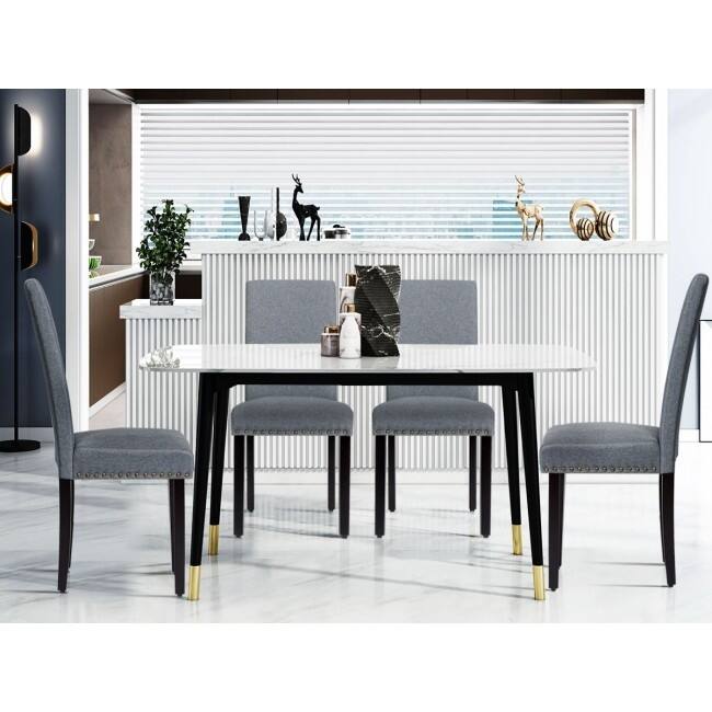 Set of 2 Fabric Upholstered Dining Chairs with Nailhead