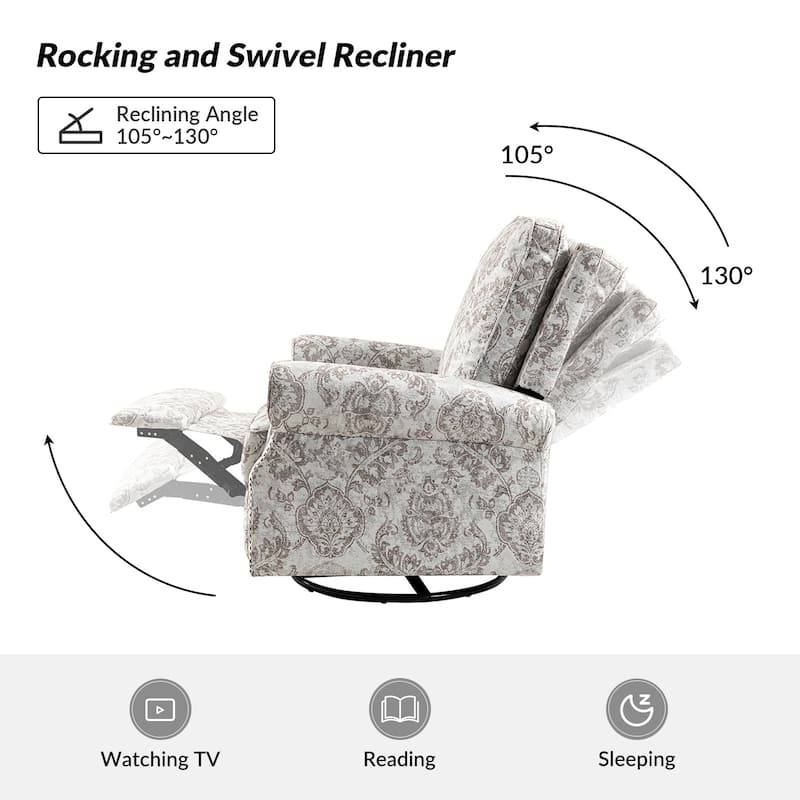 Roderich Farmhouse Floral Print Swivel Rocker Recliner with Rolled Arms by HULALA HOME