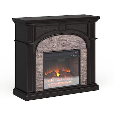 SEI Furniture Highfalls Black Stacked Faux Stone Electric Fireplace