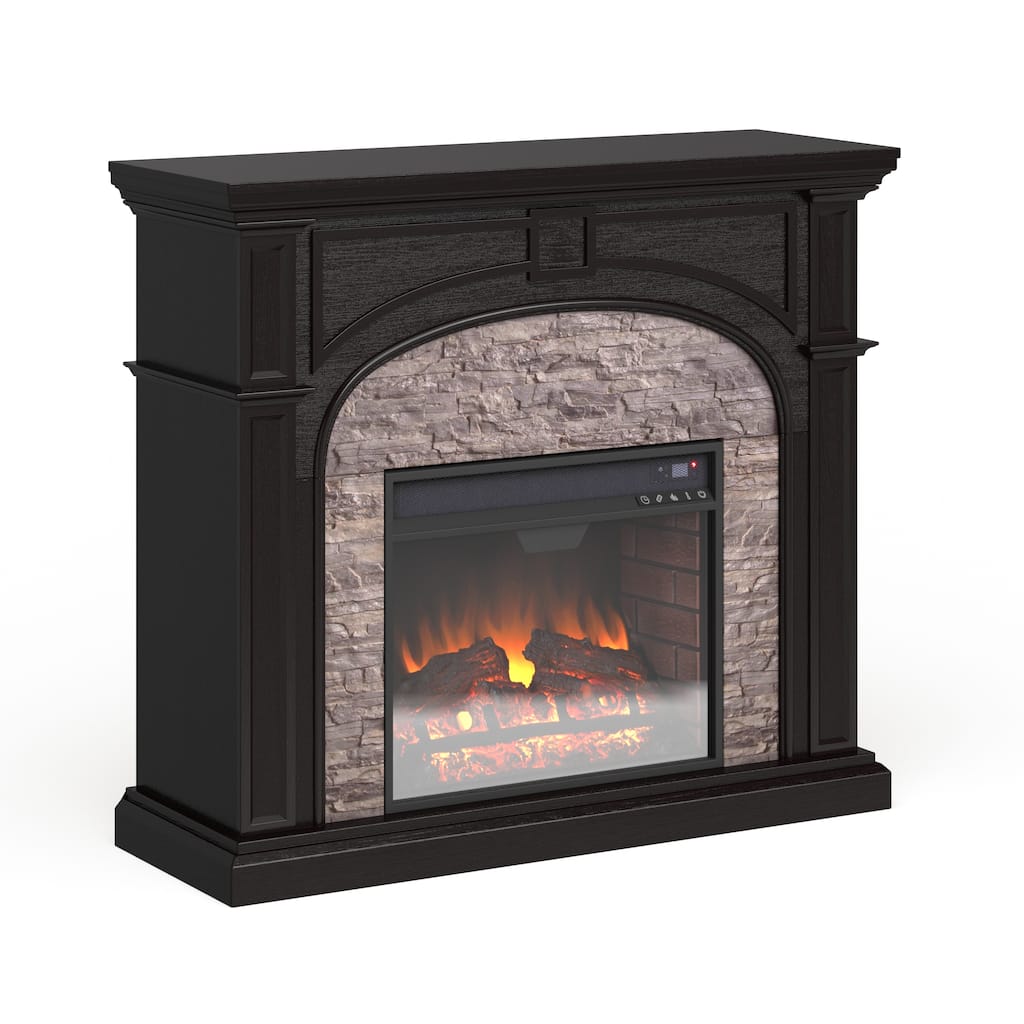 SEI Furniture Highfalls Black Stacked Faux Stone Electric Fireplace