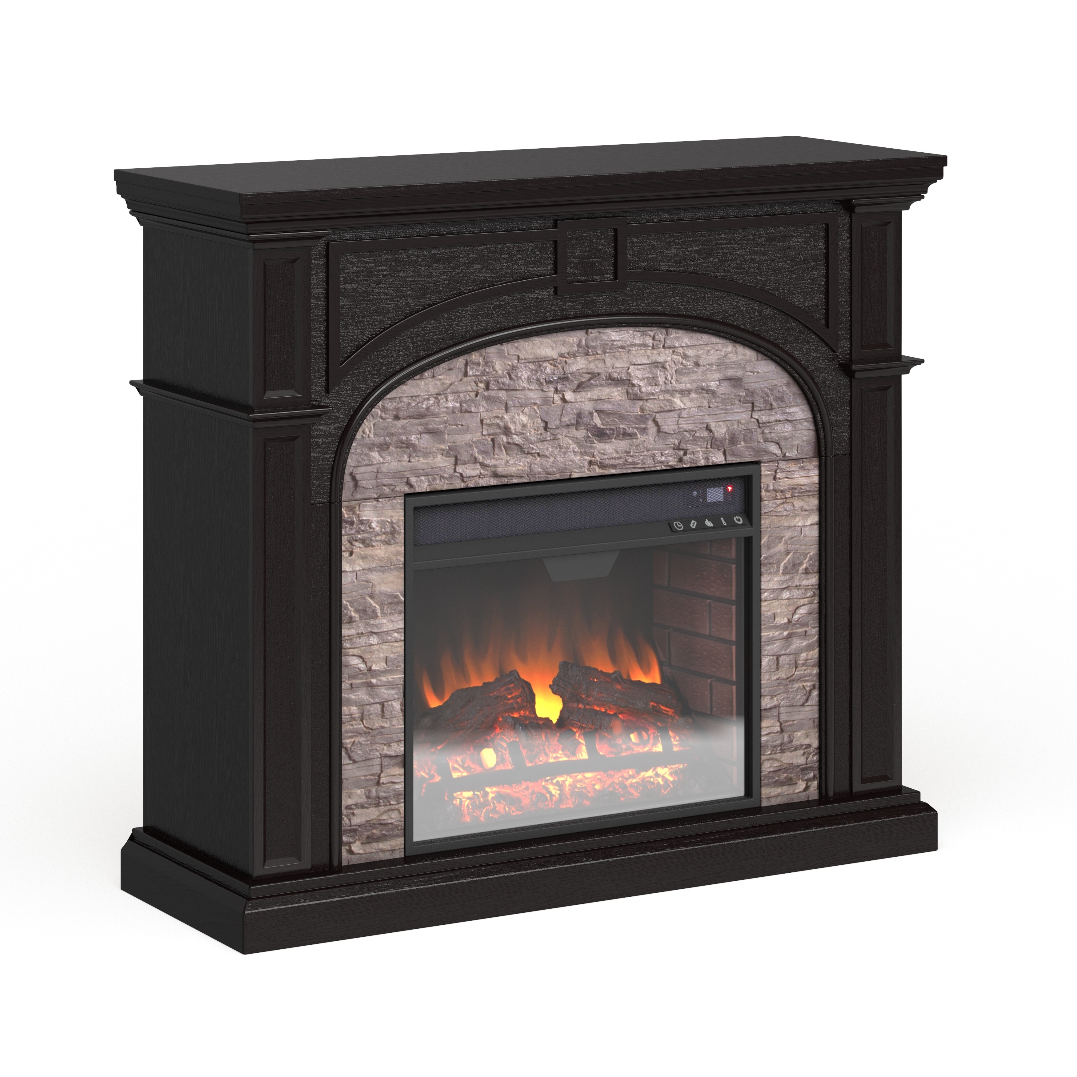 SEI Furniture Highfalls Black Stacked Faux Stone Electric Fireplace
