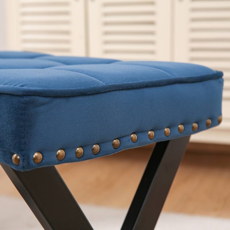 Fabric Upholstered Bench Ottoman Footstool Seat with XShaped Metal