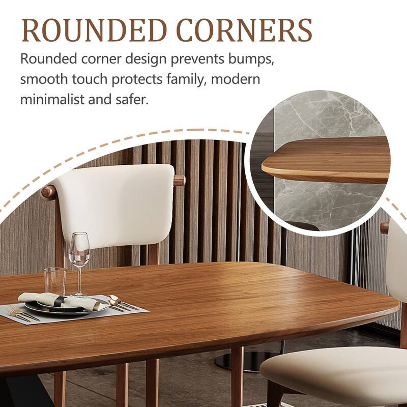 86.6" Modern Large Writing Desk,Brown Solid Wood Table top, Carbon Steel Base